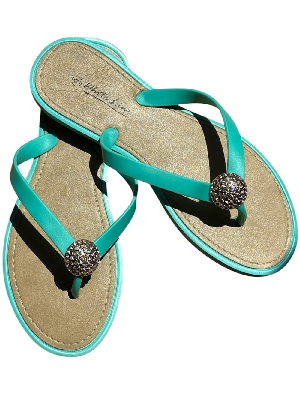 White Line Turquoise Jeweled Thong Sandals - Size 9